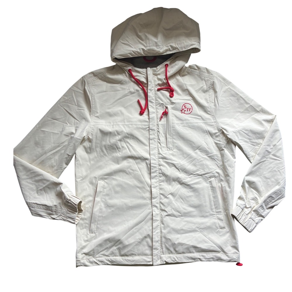 Marine Layer Mens Cream Hooded Windbreaker Jacket Full Zip Medium